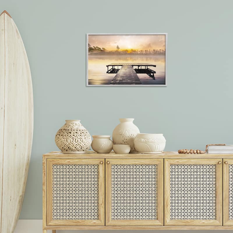 Stupell Summer Sunrise Dock Framed Giclee Art Design By Mike Calascibetta