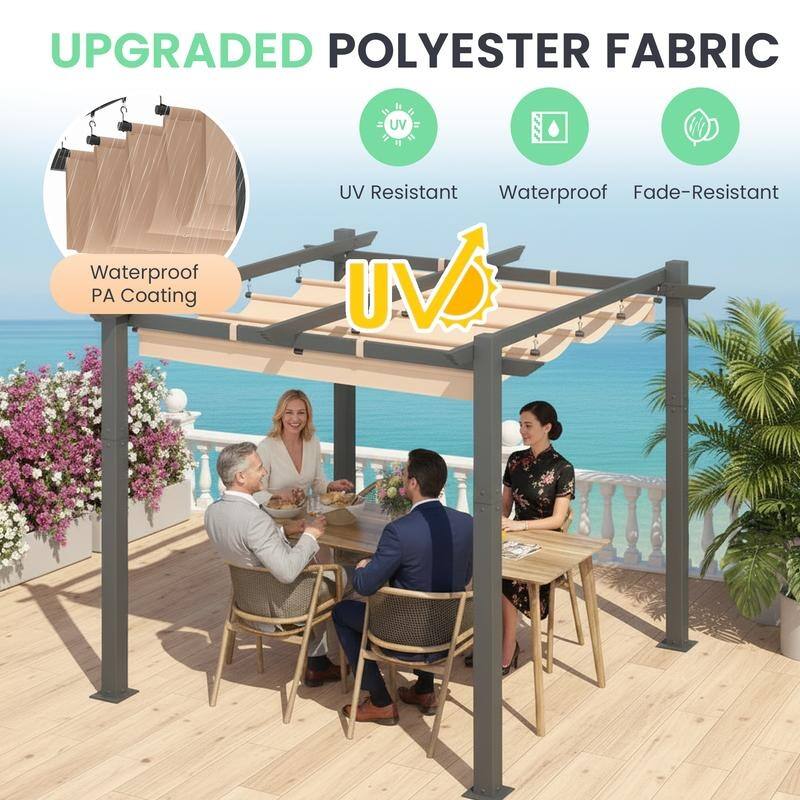 EROMMY 10' x 13' Outdoor Pergola with Retractable Canopy, Heavy-Duty Metal Frame and Adjustable Patio Shade Roof