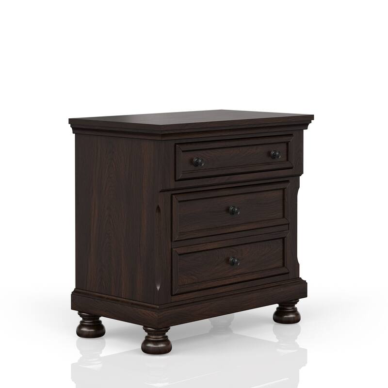Dark Cherry Nightstand with Two Drawers, Transitional Design