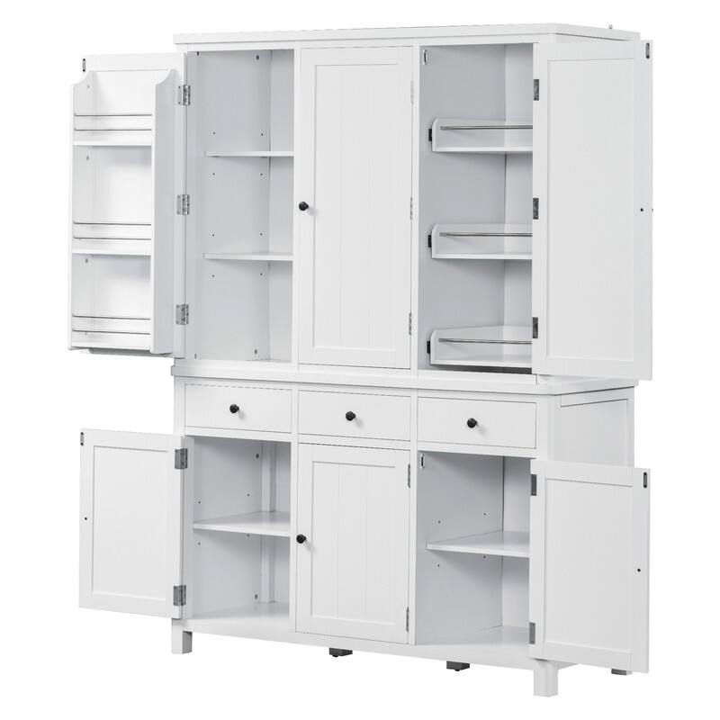 Farmhouse 74.8"Tall Freestanding Kitchen Pantry with Door Shelves,Adjustable Shelves, Pull-out Trays and Drawers