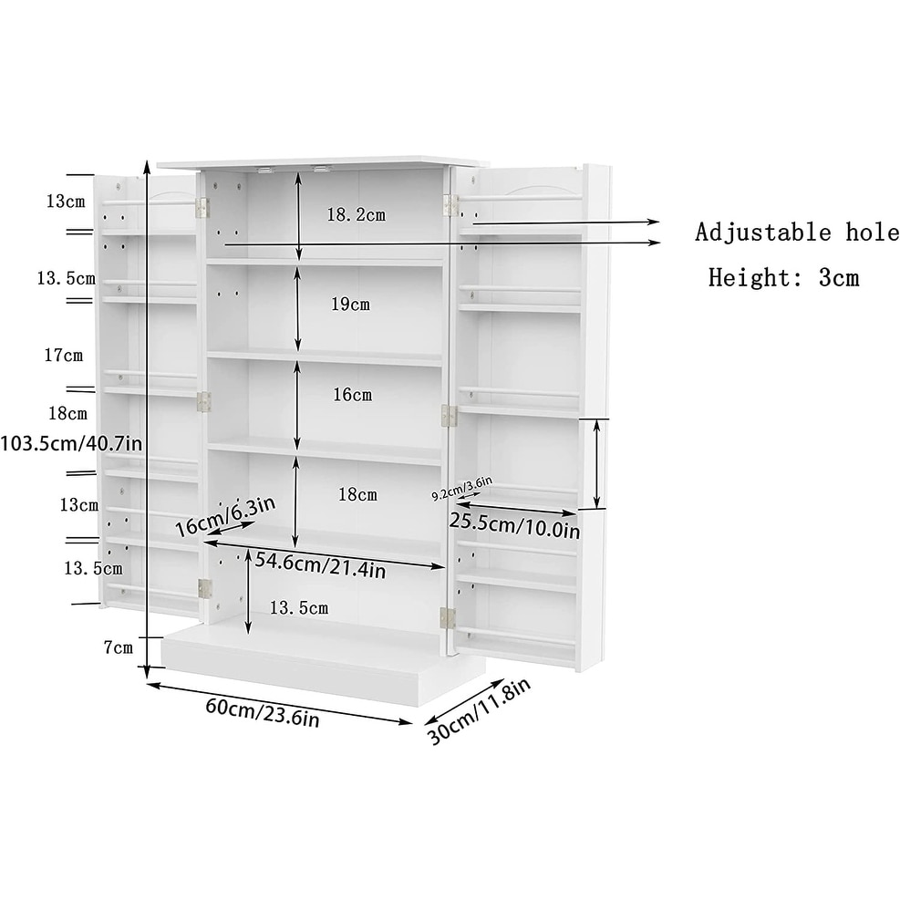 Yaheetech 41'' H Kitchen Pantry Storage Cabinet with Doors and Adjustable Shelves, White, Size: 23.5''Large × 17.5'' W × 41'' H