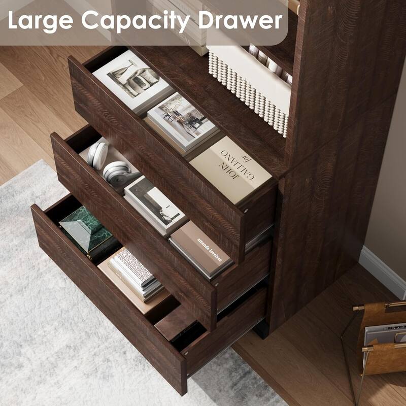 70 Inch Freestanding Modern Tall Bookcase with 3 Drawers - N/A