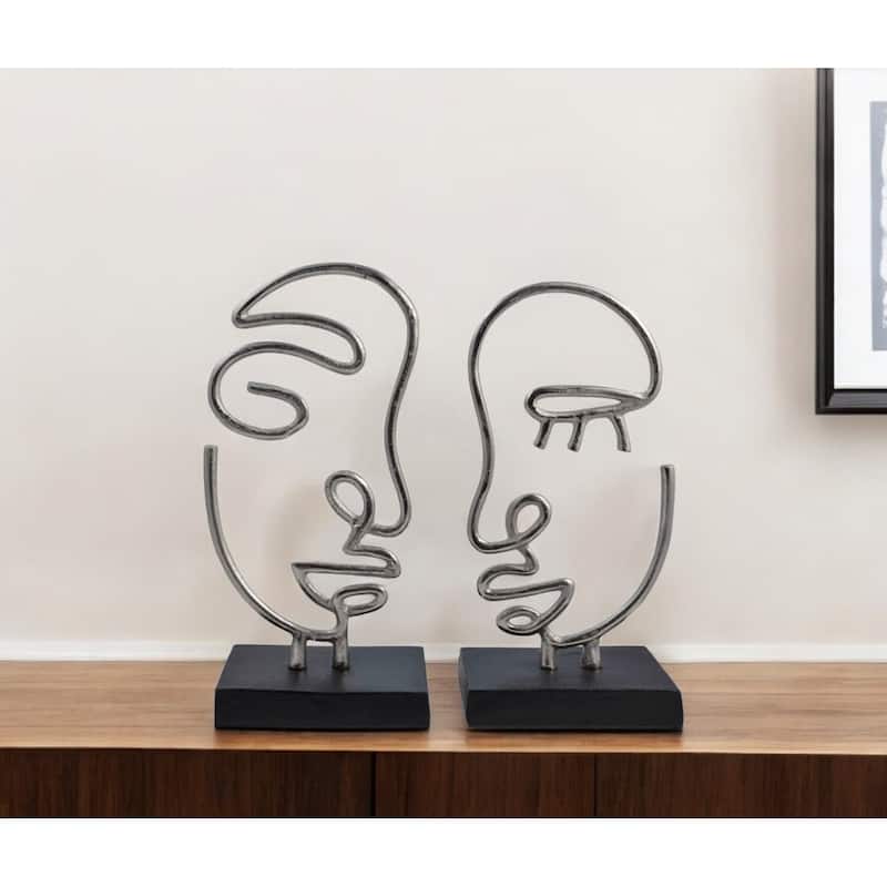 HomeRoots Set of Two Black and Silver Aluminum Tabletop Sculpture - 6' X '13' X '4.25 - 6' X '13' X '4.25