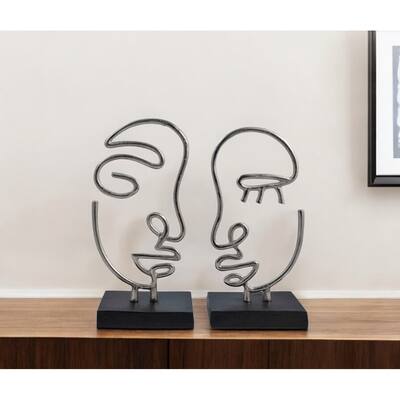 HomeRoots Set of Two Black and Silver Aluminum Tabletop Sculpture - 6' X '13' X '4.25