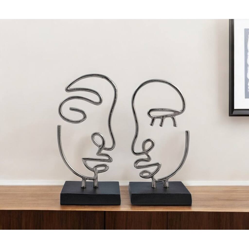 HomeRoots Set of Two Black and Silver Aluminum Tabletop Sculpture - 6' X '13' X '4.25
