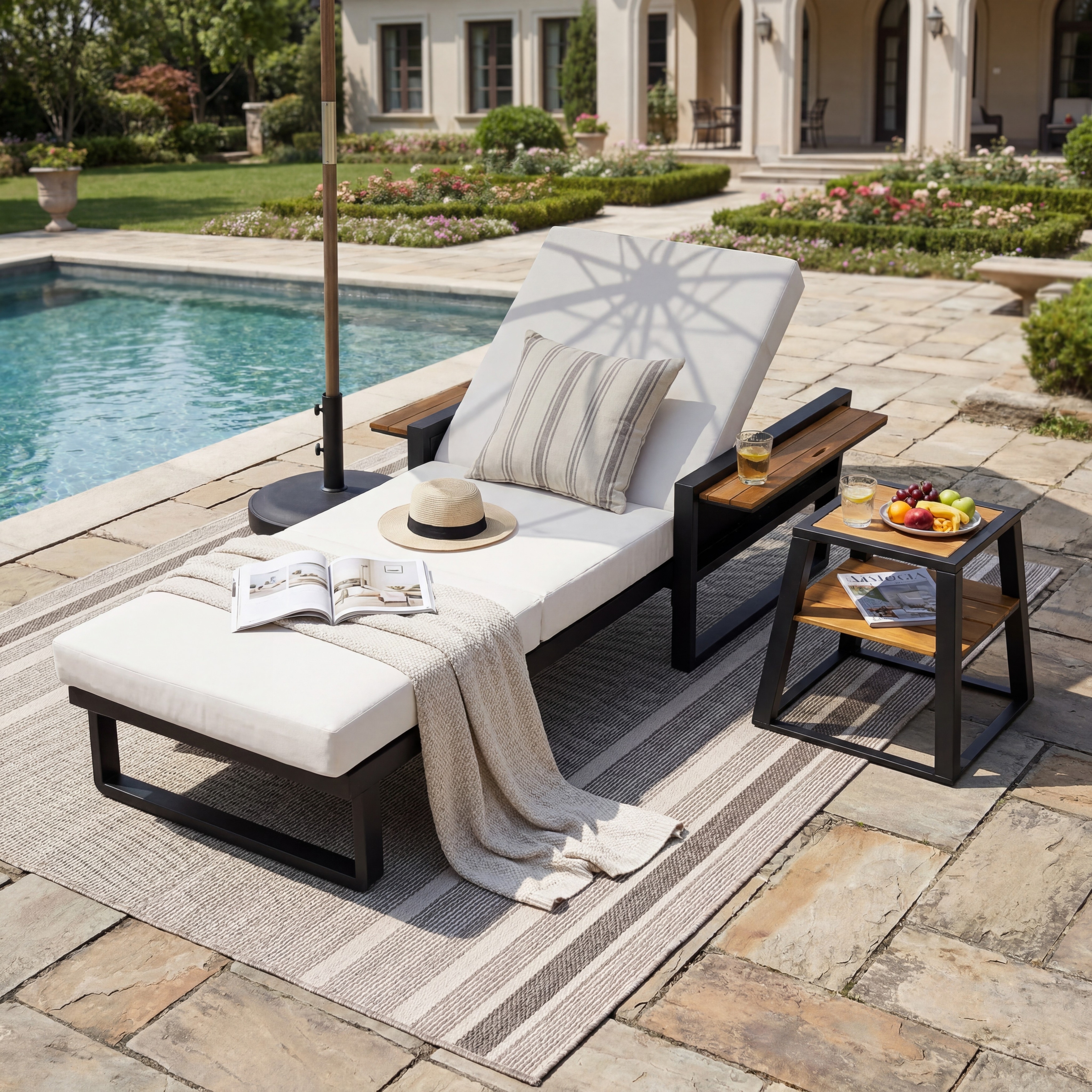 Christopher Knight Home - Elara Outdoor Chaise Lounge Set, 4-Position Adjustable Backrest and Water-Resistant 3-Fold Cushion