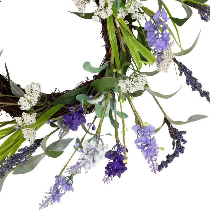 Green and Purple Twig Artificial Floral Wreath, 16-Inch - Unlit