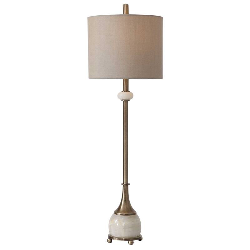 Polished Marble Style Buffet Lamp with Drum Shade - 35" - Brown