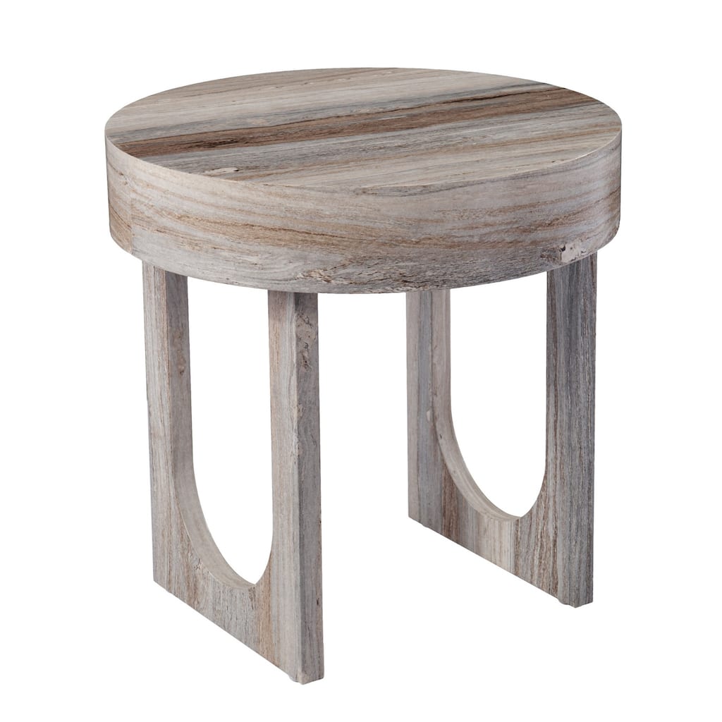 20-Inch Contemporary Brown MDF Wood Round End Table with Sled Base for Living Room - 19.75" H x 19.75" W x 19.75" D