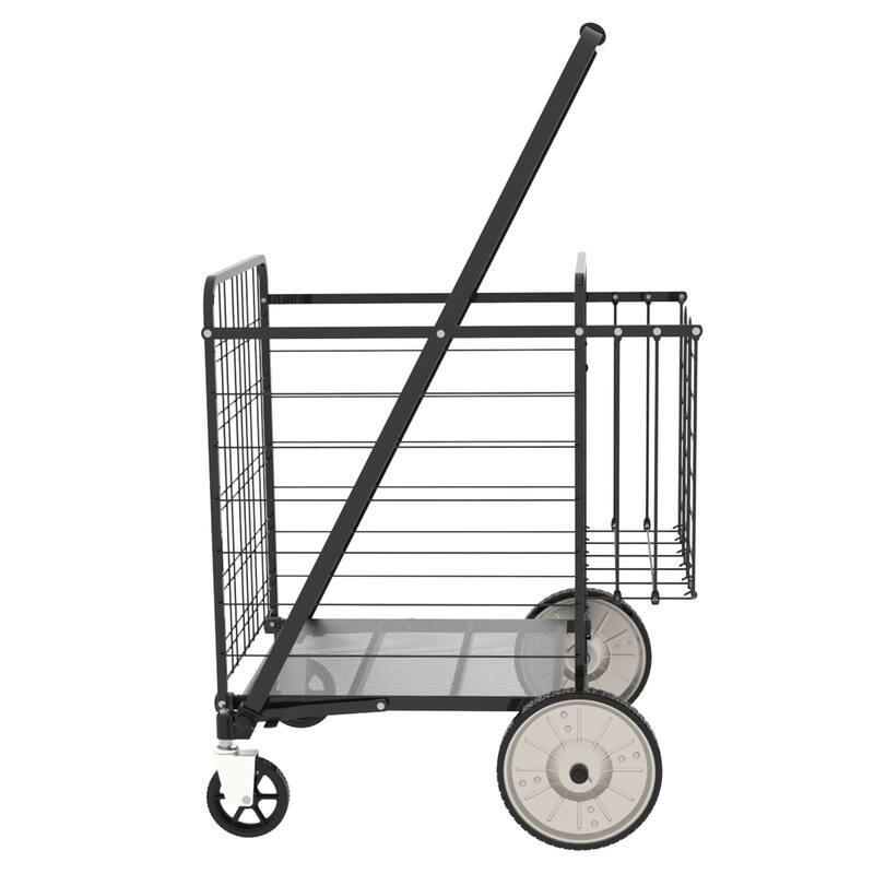 Foldable Super Jumbo Grocery Shopping Cart w/ Double Basket & 360 Rolling Swivel Wheel