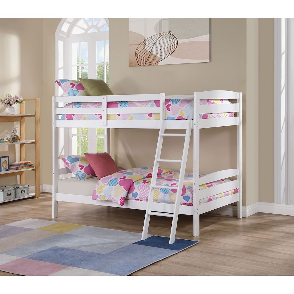Twin-over-Twin Wood Bunk Bed with Slat Design and Angled Ladder