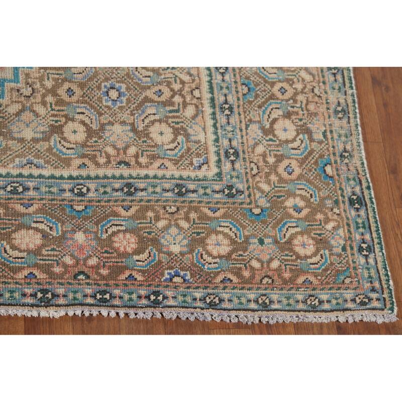 Pink Geometric Tabriz Persian Vintage Rug Hand-Knotted Wool Carpet - 6'7"x 9'9"