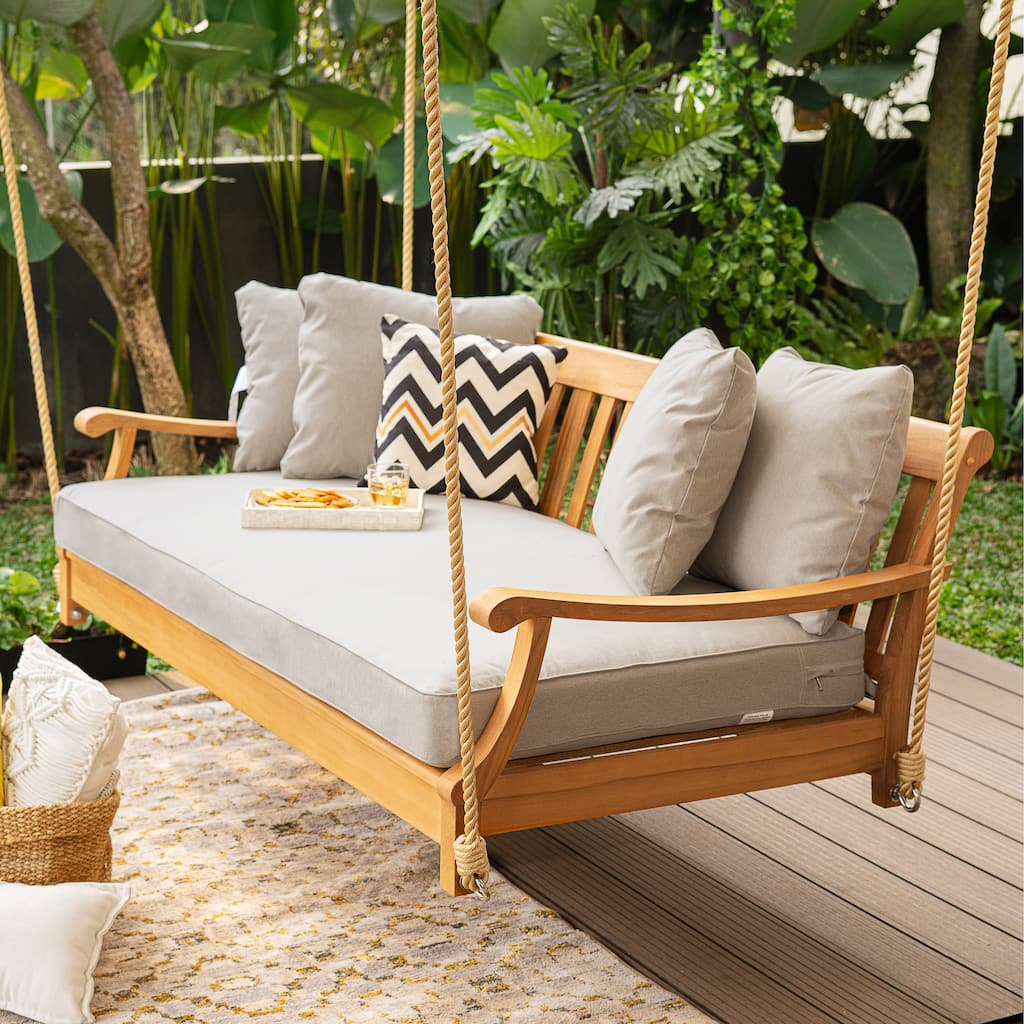 Cambridge Casual Robin Teak Patio Porch Swing Daybed FREE 4-piece Pillow