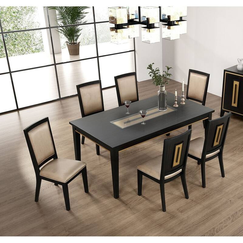 Espresso Finish Modern 7pc Dining Set Table and Side Chairs