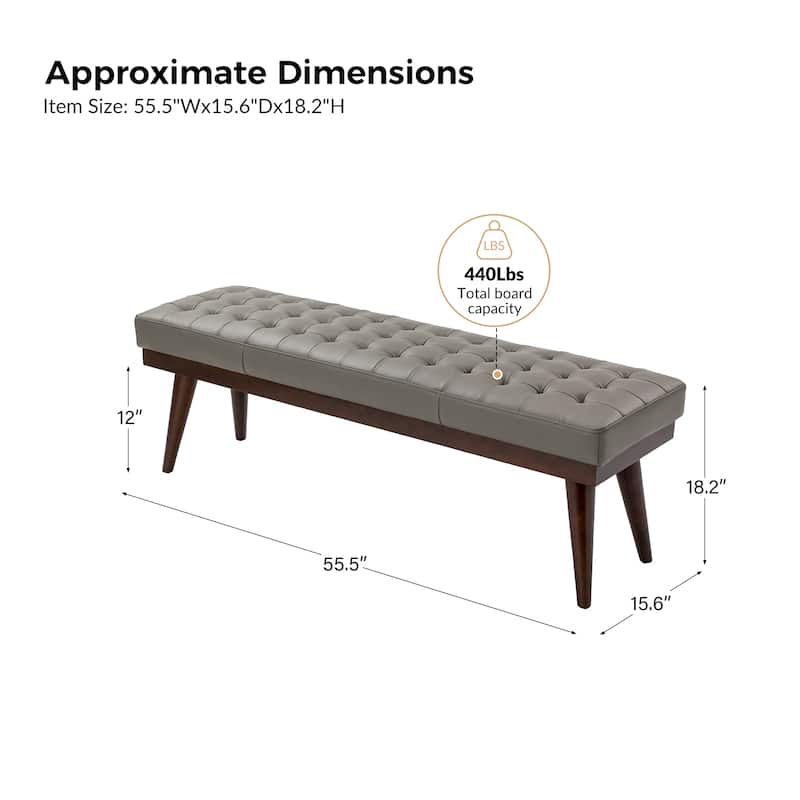 Felisa Modern Genuine Leather Tufted Bench With Solid Wood Base By HULALA HOME