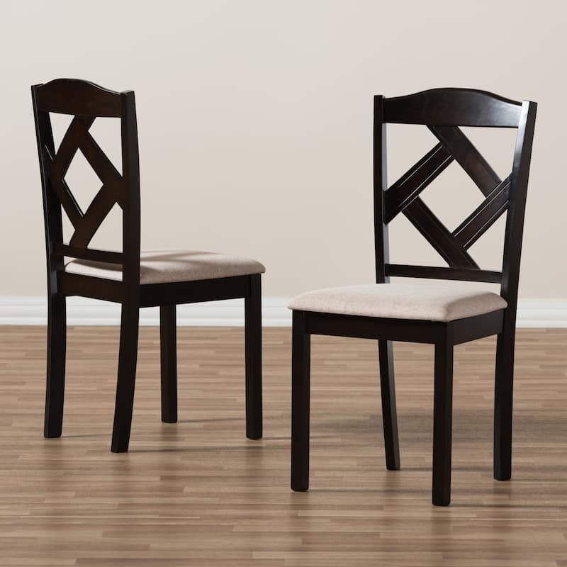Luxury Beige Fabric Dining Chairs - Set of 2 - Modern Upholstered Side Chairs - Dark Brown Wood Finish