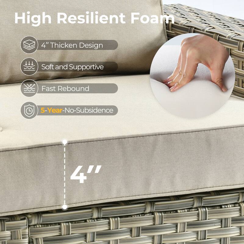 HOOOWOOO 10-piece Outdoor Wicker Wide Arm Patio Furniture Set with Fire Pit