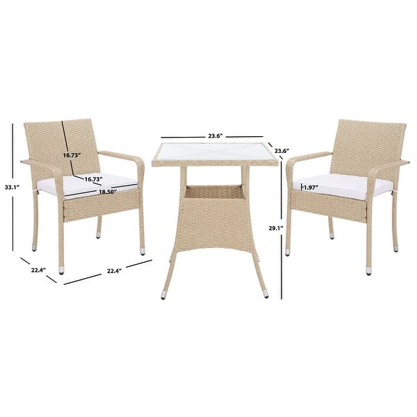 dimension image slide 0 of 4, SAFAVIEH Outdoor Laban 3-Piece Bistro Set