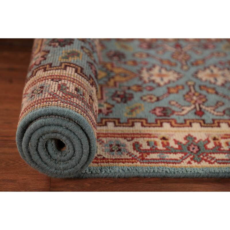 Light Blue Heriz Serapi Indian Runner Rug Hand-Knotted Wool Carpet - 2'5"x 8'0"