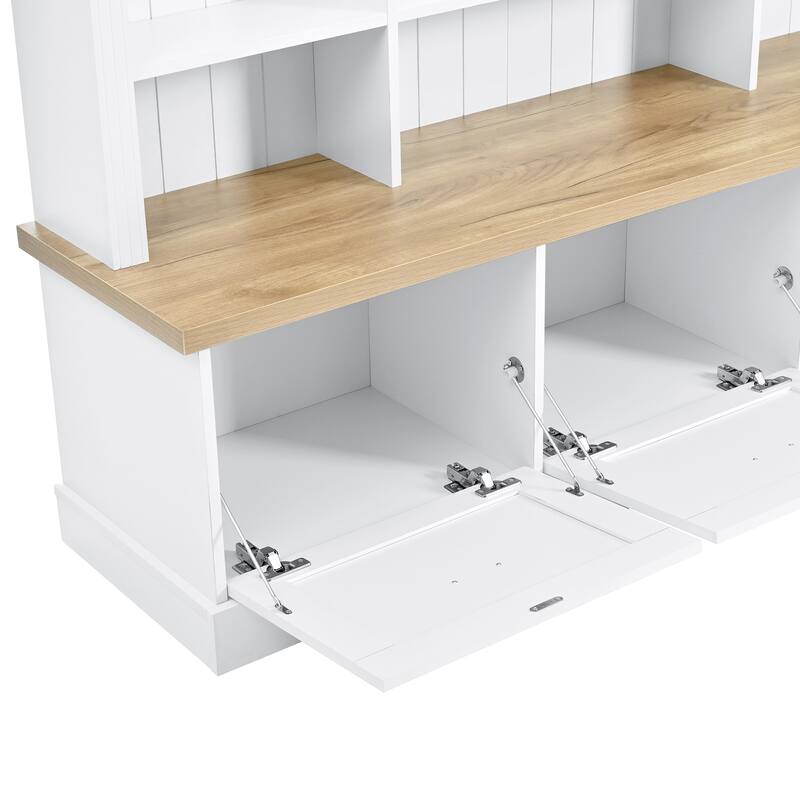 Hall Tree Hallway Storage Bench with Shoe Cubbies and Coat Rack with Hooks