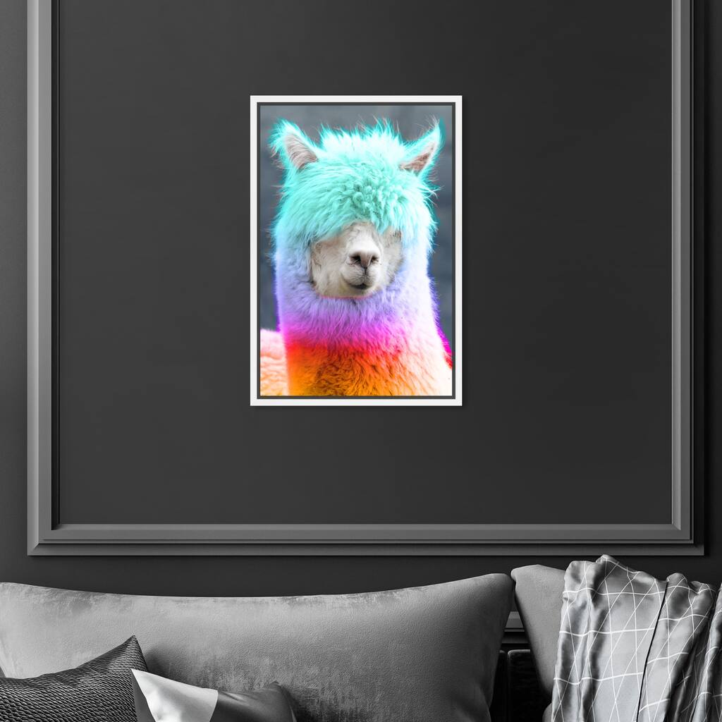 Oliver Gal 'Rainbow Al-paca' Fashion and Glam Blue Wall Art Canvas Print