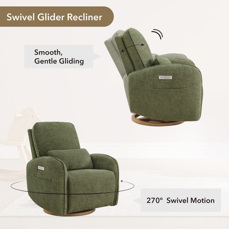 Spruce & Spring Power Swivel Recliner Chair Nursery Glider with Lumber Pillow