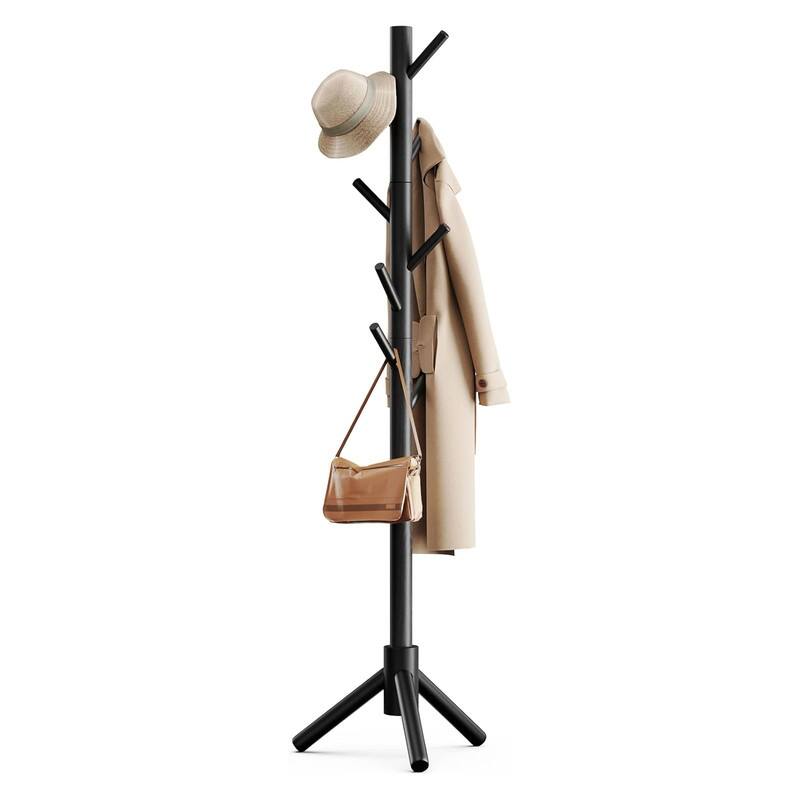 Sturdy Wooden Coat Tree with 8 Hooks, 3 Adjustable Sizes - ‎19.7"D x 19.7"W x 68.9"H