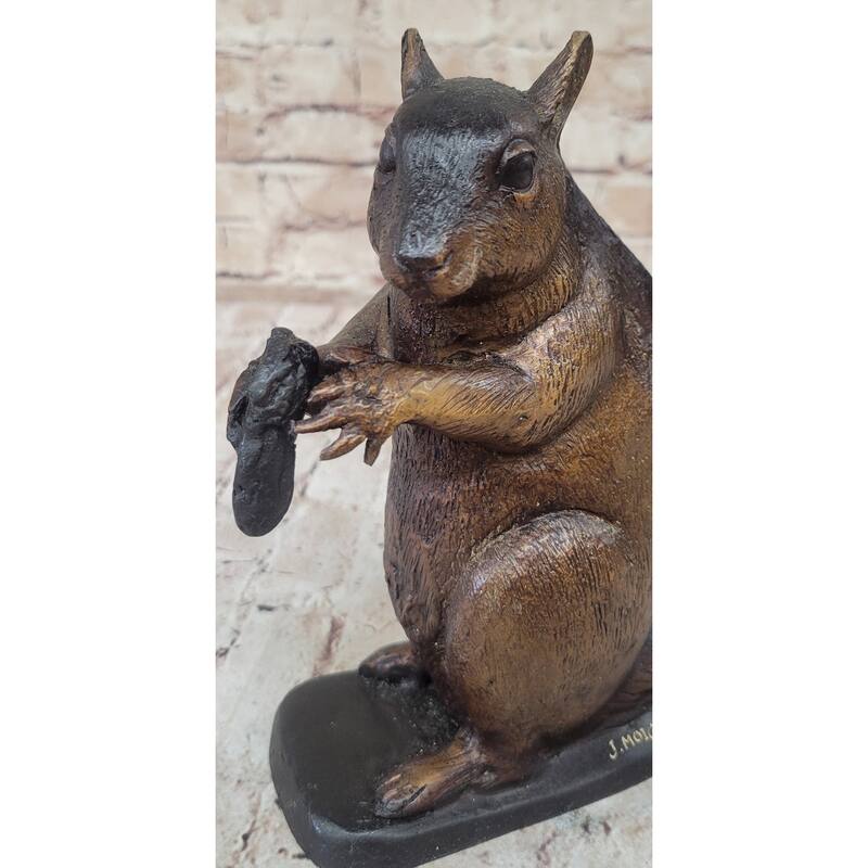 Bronze Metal Squirrel Sculpture Statue Figurine Indoor Outdoor Animal Decor By Moigniez