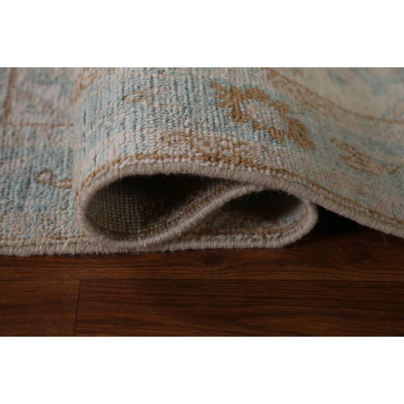 Hand Knotted Oriental 100% Wool Carpet Transitional Geometric Beige & Ivories Oushak Area Rug - 3' 11'' X 3' 0''