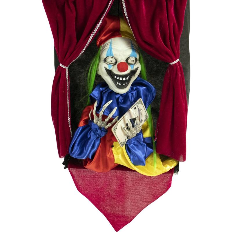 Haunted Hill Farm Animatronic Hanging Clown Prop with Lights and Sound, Indoor/Covered Outdoor Halloween Decoration