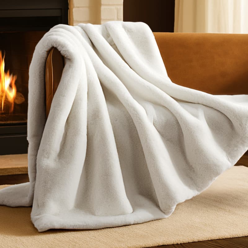 Bare Home Faux Fur Blanket - Ultra-Soft Blanket - Luxurious Fuzzy Warm - Throw 47" x 60" - White