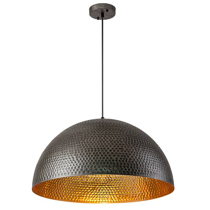 1-Light Industrial Farmhouse Oversized Pendant Gold Leaf Hammered Semi-Sphere Dome Pendant Light for Kitchen Island