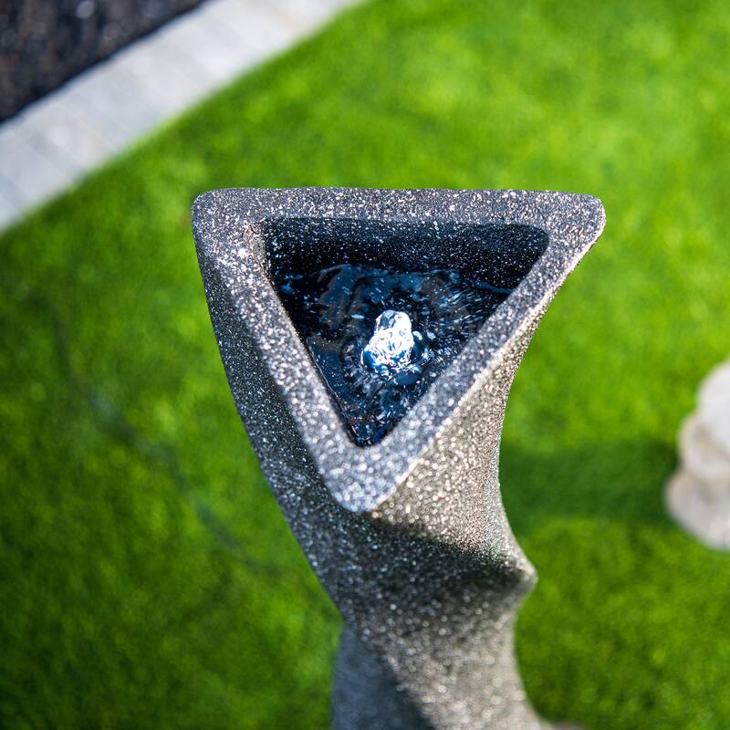 XBrand 39 in. H Freestanding Resin Fiberglass Sculptural Modern Twisted Pilar Outdoor Garden Fountain w/LED Light