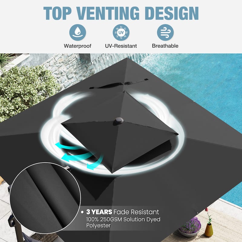 VredHom Patio Outdoor 11 x 11 FT Cantilever-Offset Umbrella with HDPE Base