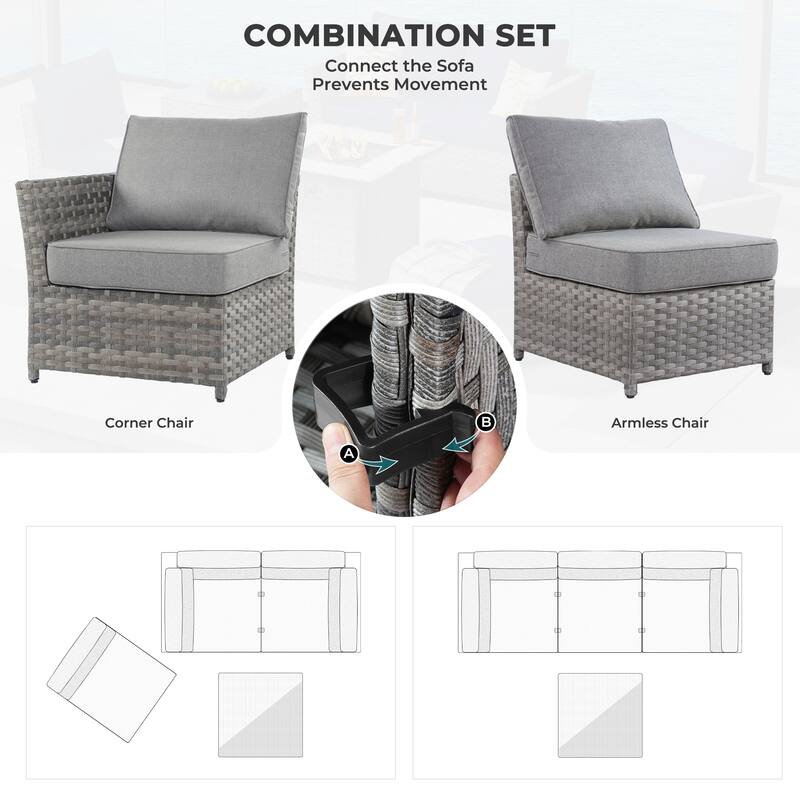 HOOOWOOO 10-piece Outdoor Furniture Rattan Sectional Set with Fire Pit Table.
