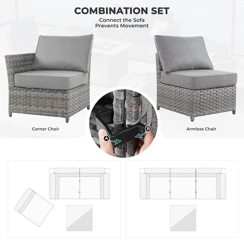 OVIOS 6-Piece Patio Grey Wicker Conversation Set