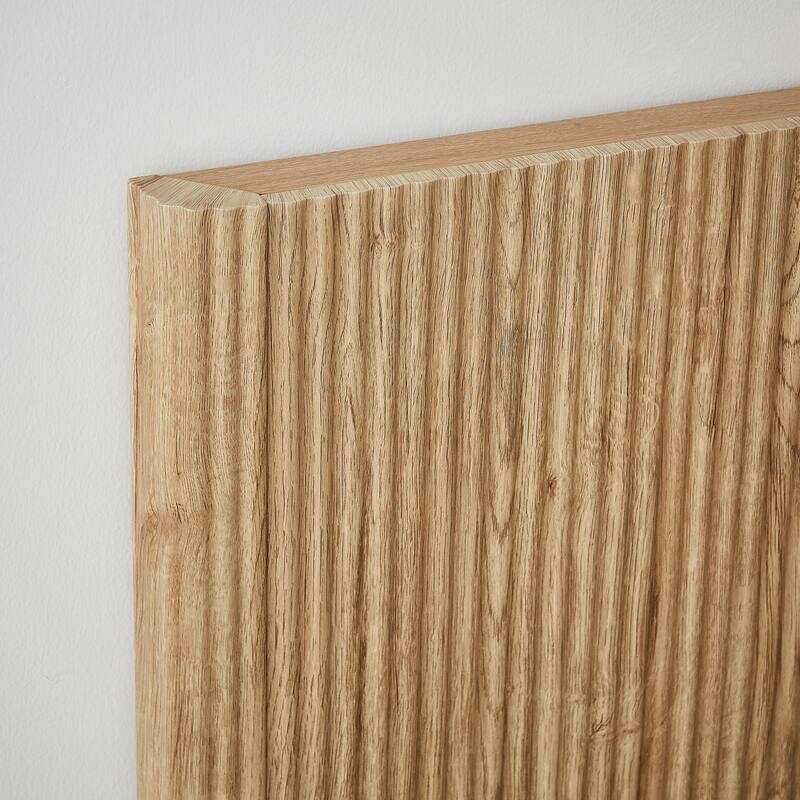 Queen Size Lift-Up Storage Bed Frame with Wooden Corrugated Curved Lines