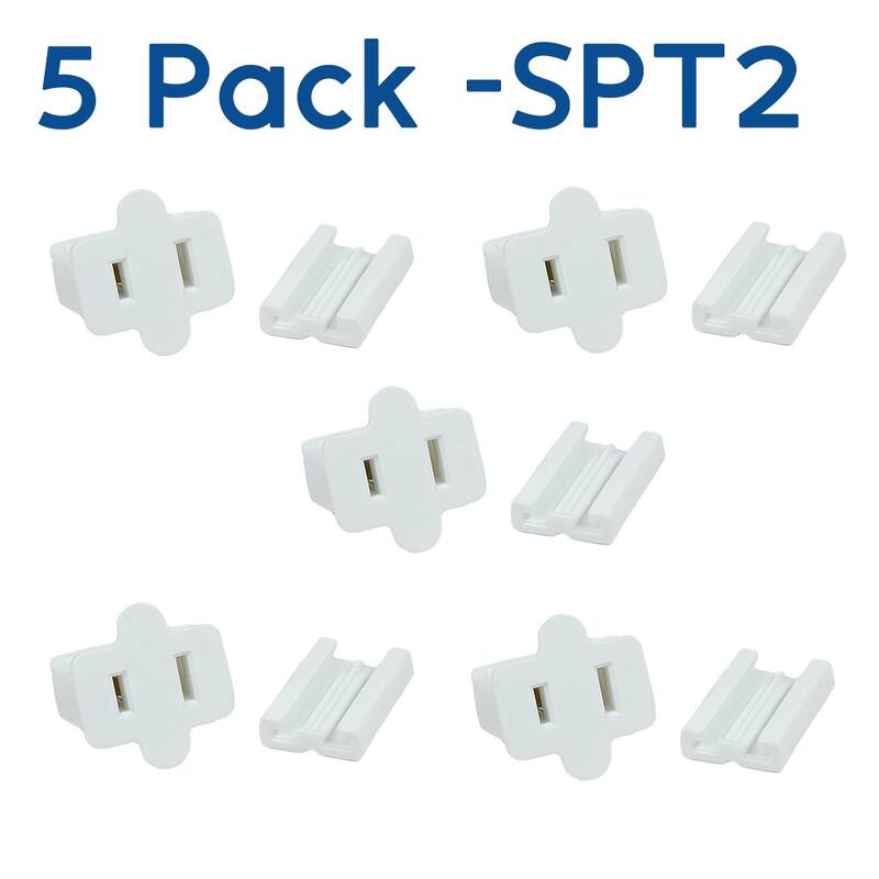 SPT-2 Female Plug, Snap On Vampire Plugs, White, Polarized, 10 Amp, 5 Pack - Medium