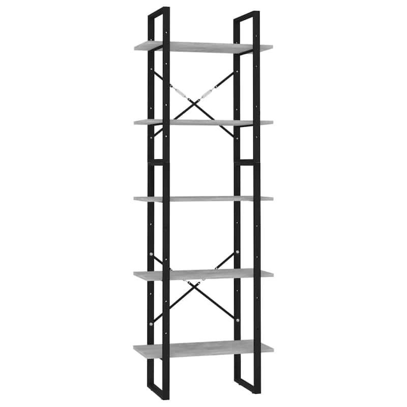vidaXL 5-Tier Book Cabinet Concrete Gray 23.6"x11.8"x68.9" Engineered Wood - 23.6"x11.8"x69.9"