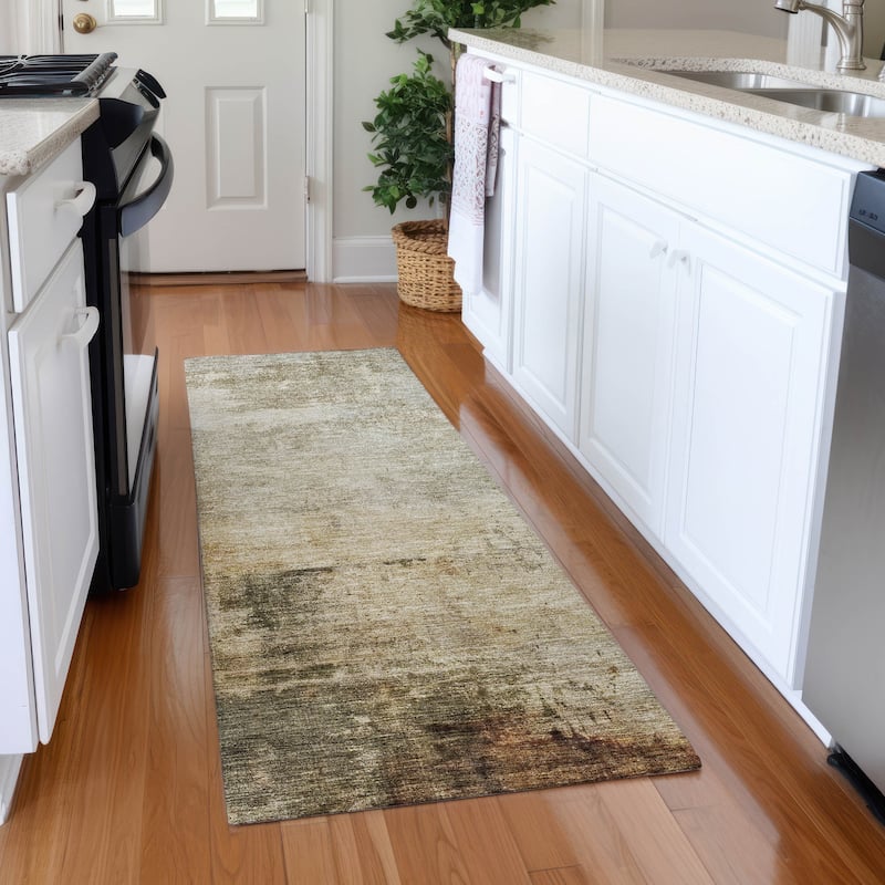 Machine Washable Indoor/ Outdoor Abstract Contemporary Chantille Rug - Linen - 2'3" x 7'6"