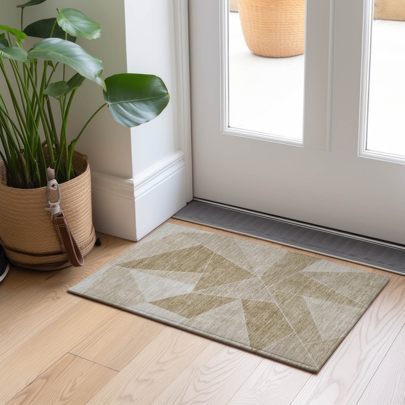 Machine Washable Indoor/ Outdoor Chantille Contemporary Mosaic Rug - Beige - 1'8" x 2'6"