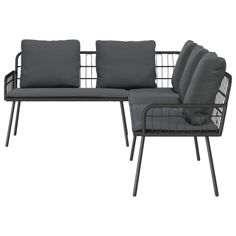 vidaXL 2 Piece Garden Sofa Set with Cushions Black Poly Rattan