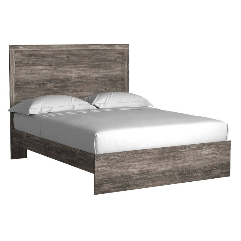 Isnk Queen Size Bed w Plank Headboard, Rustic Gray Laminate Finish