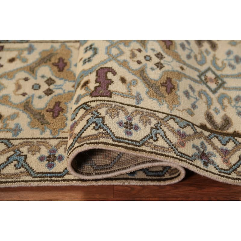 All-Over Floral Oushak Indian Runner Rug Hand-Knotted Wool Carpet - 2'6"x 7'9"