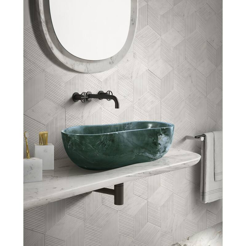 Roomfitters Marble Bathroom Vessel Sink, Natural Stone Countertop Wash Basin, Polished Oval Vanity Sink