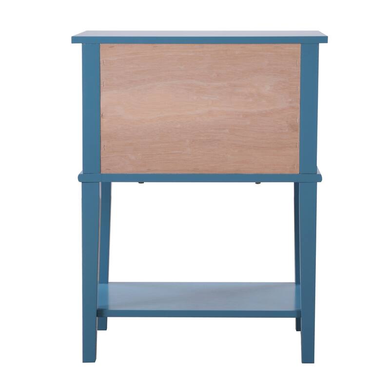 2-Drawer Teal Nightstand with English Dovetail Drawers, 28 Inch Classic Wooden Bedroom Bedside Table