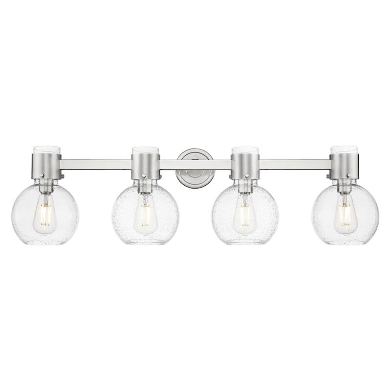 Innovations Lighting Downtown Urban - Lawton Sphere - 4 Light 34" Wall-Mounted Bath Vanity Light - Brushed Satin Nickel, Seedy