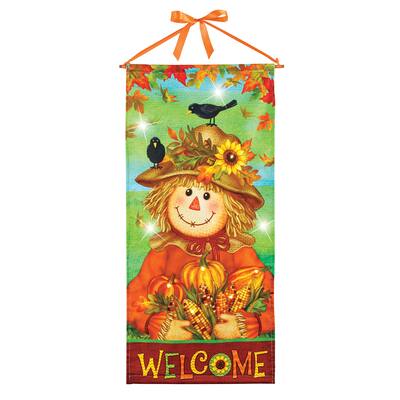 LED Lighted Hanging Welcome Fall Scarecrow Banner - 15.500 x 4.000 x 1.750