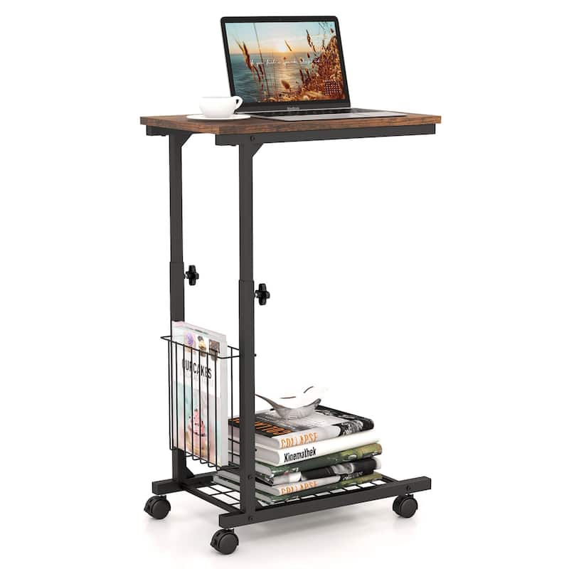 Gymax Set of 2 C-shaped Sofa Side Table Height Adjustable Compact End