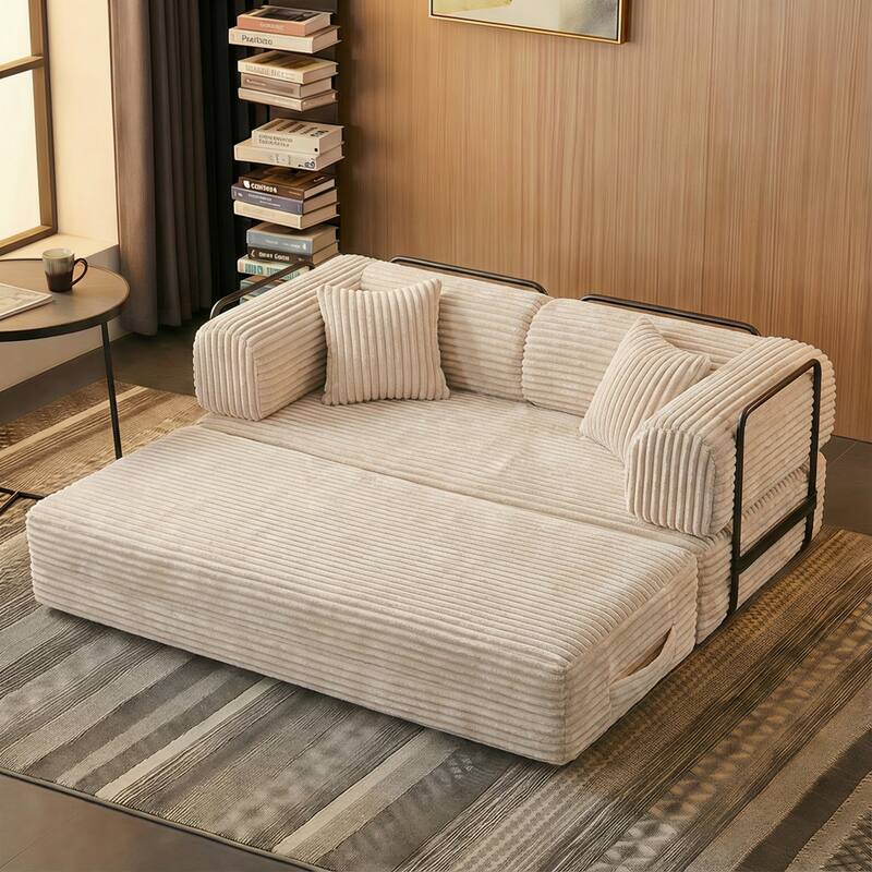 Convertible Sofa Bed, 3 in 1 Folding Loveseat Couch Bed Foldable Boneless Couch Floor Sleeper, Corduroy Pull Out Sofa Bed